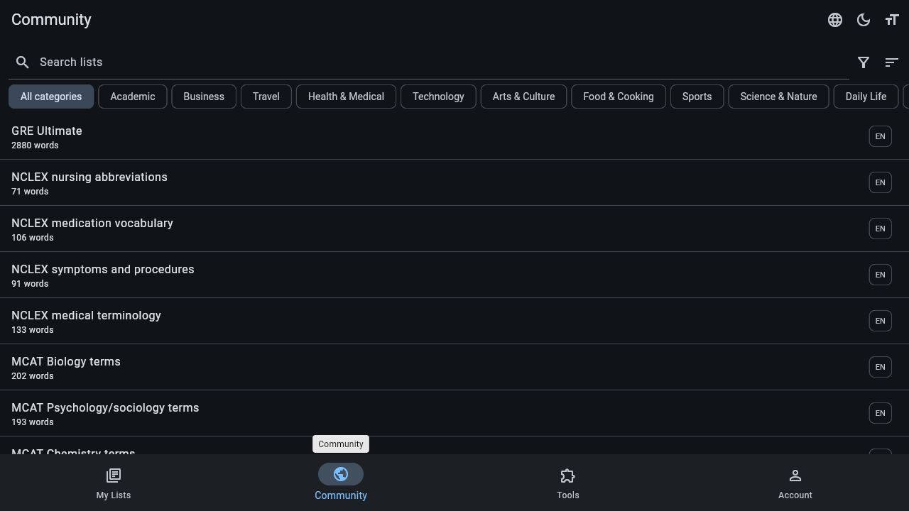 Vocab Depot Community library with curated vocabulary collections